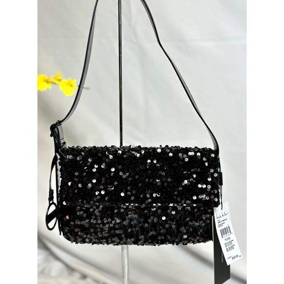 Nicole Miller Sequined Shoulder Bag Adjustable Strap Black - Picture 1 of 11